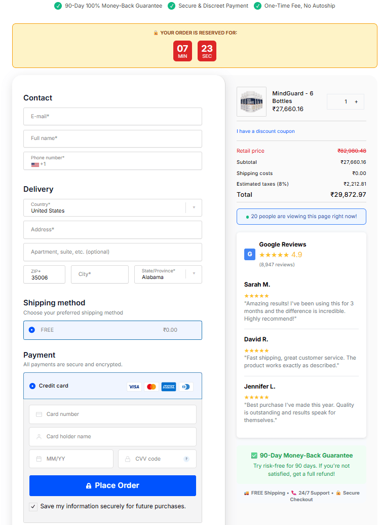 MindGuard order form